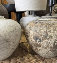 Load image into Gallery viewer, The Villa Table Lamp featuring an organic, rustic design with a natural shade and sculptural base, adding earthy elegance to any space. Wabi Sabi style.