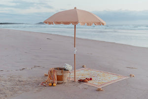 Wandering Folk Le Lemon Nectar Beach Umbrella, Magnolia Lane beach day with friends