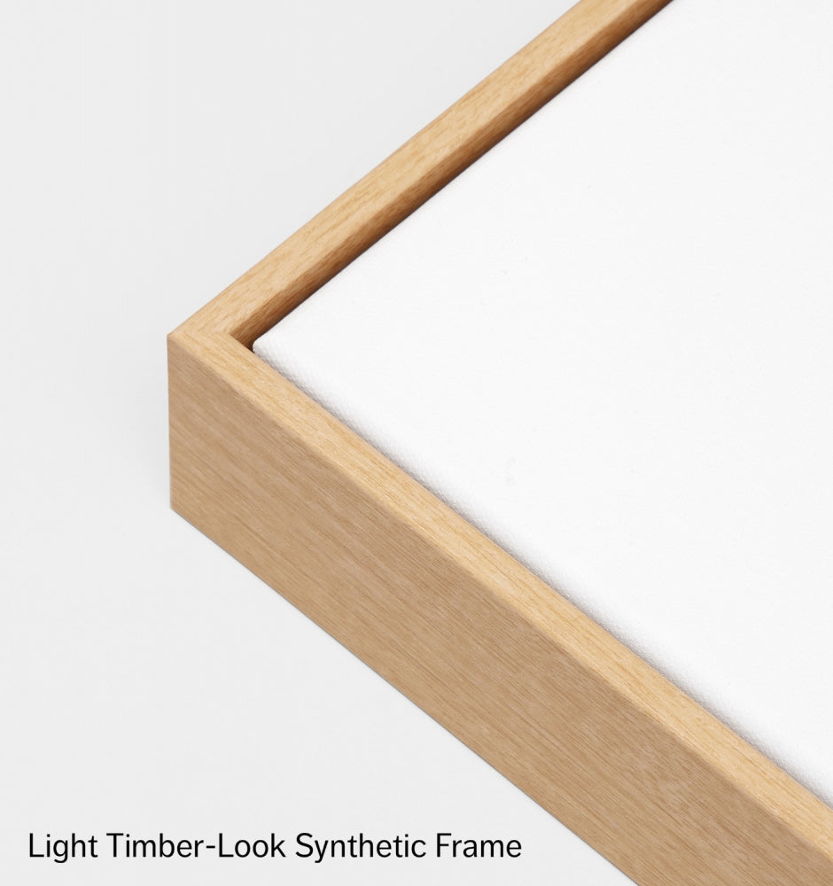 Light timber-look synthetic frame option for canvas prints, ready to hang, handcrafted in Melbourne