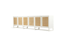 Load image into Gallery viewer, White Amercian Oak six door sideboard with rattan detailed doors, Magnolia Lane 2