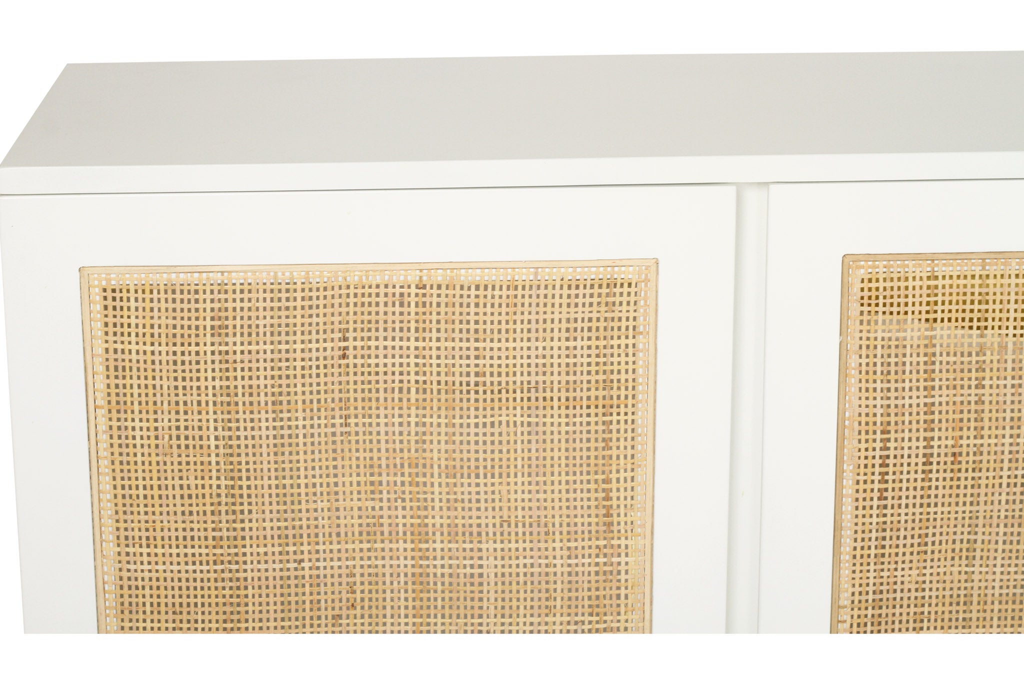 White Amercian Oak six door sideboard with rattan detailed doors, Magnolia Lane 4