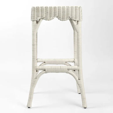 Beautifully hand woven rattan barstools with scollop skirt in white, Magnolia Lane