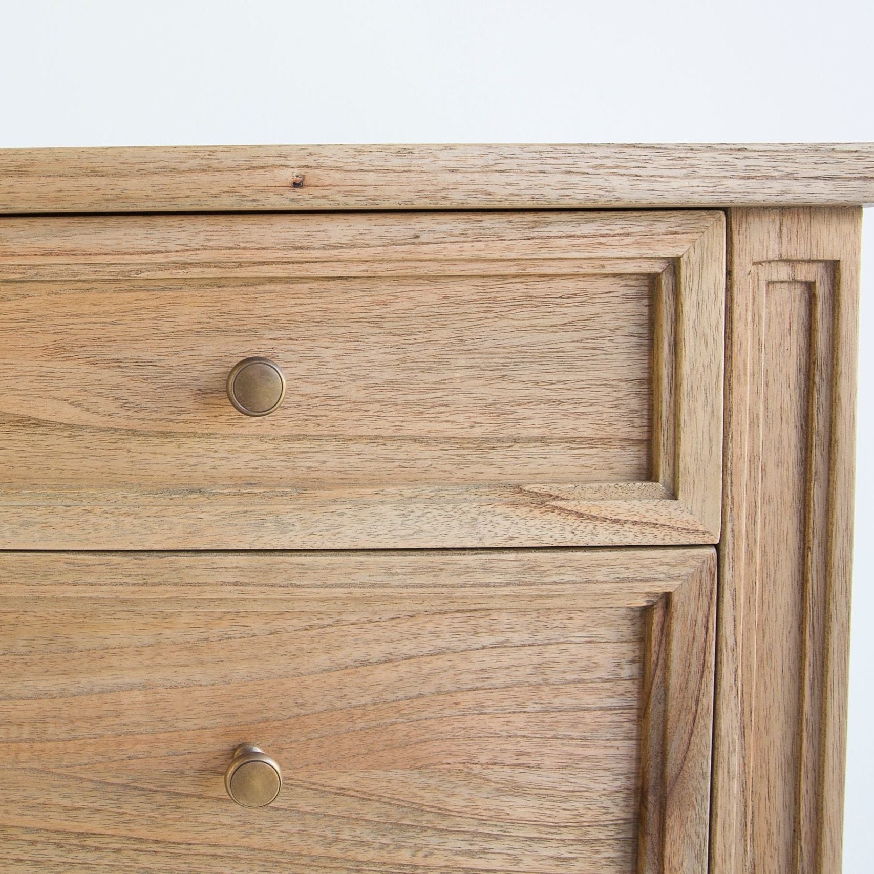 Whitsunday 5 drawer dresser in white cedar with weathered oak finish - close-up view