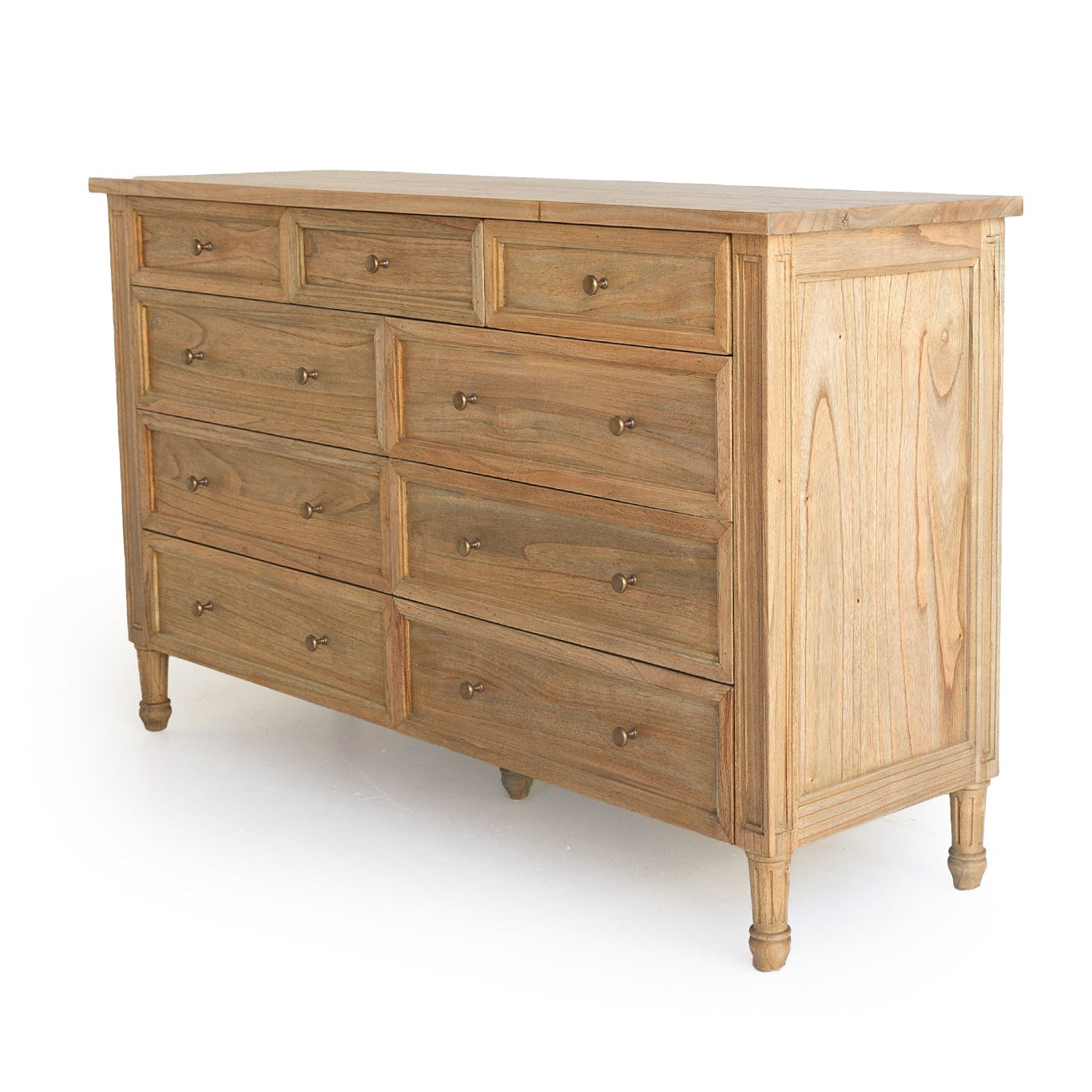 Whitsunday 9 drawer dresser in white cedar with weathered oak finish angle view