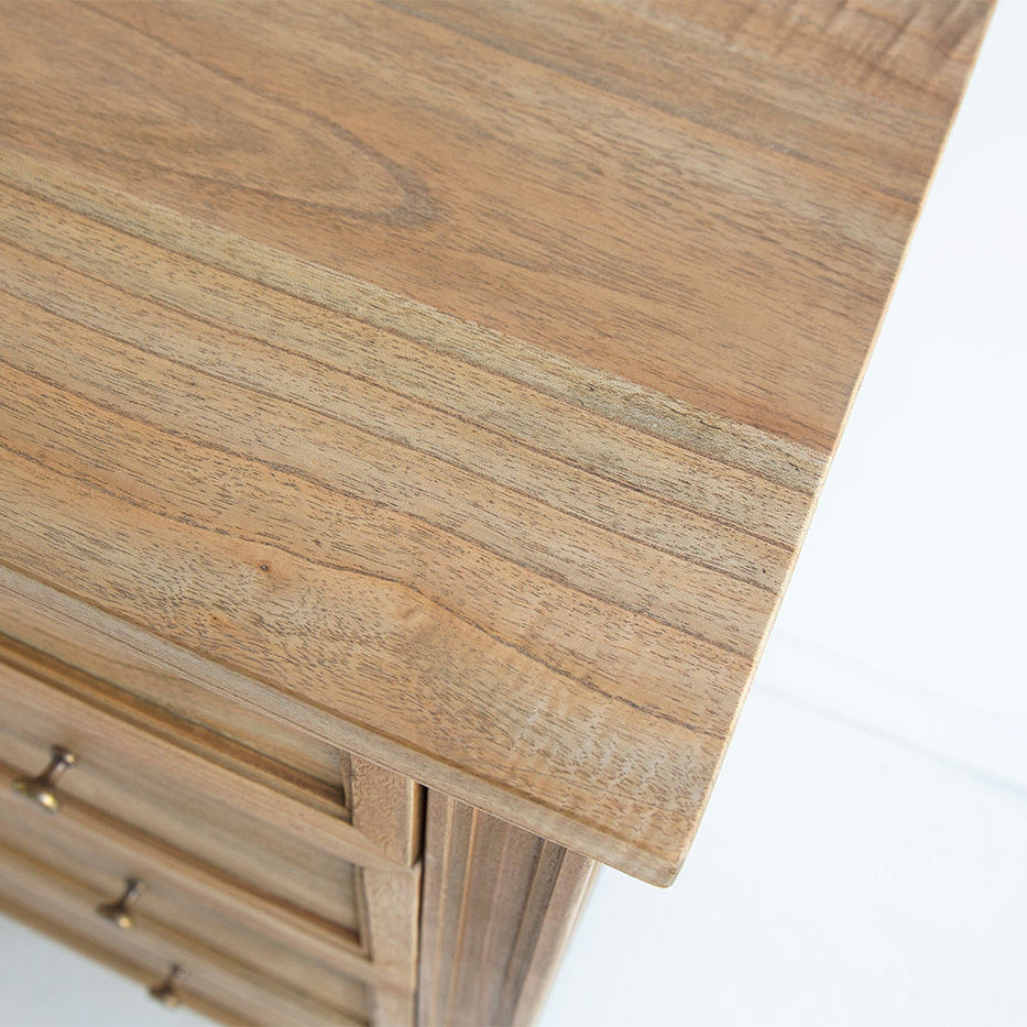 Whitsunday 9 drawer dresser in white cedar with weathered oak finish top view