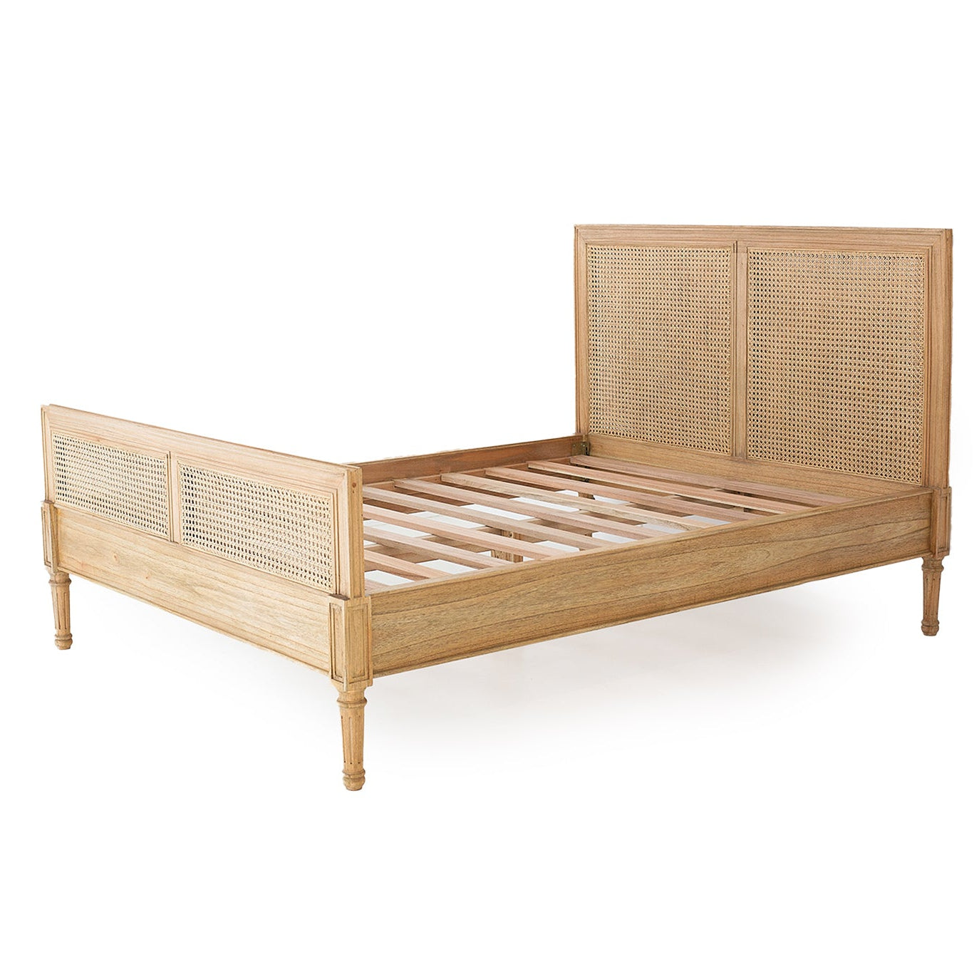Weathered oak Whitsunday Cane Bed showing classic Louis XIV inspired design