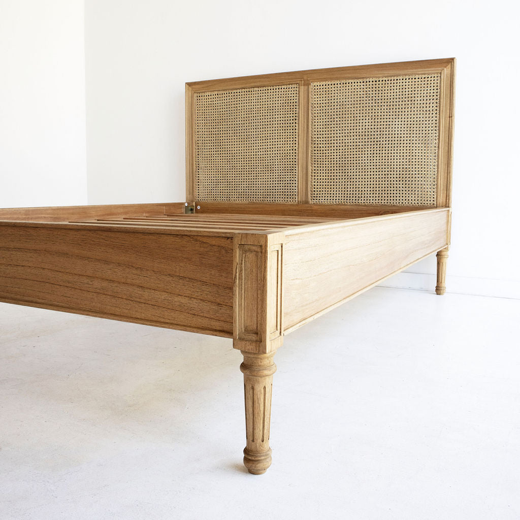 Weathered oak Whitsunday Cane Bed showing traditional craftsmanship and coastal styling