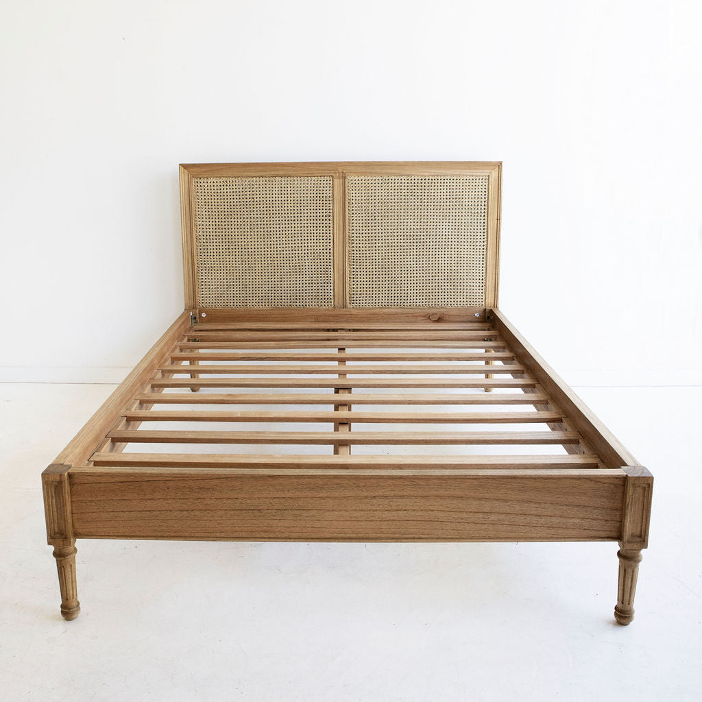 Weathered oak Whitsunday Cane Bed showing traditional craftsmanship