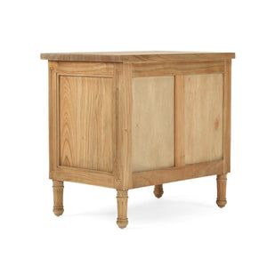 Whitsunday 3 Drawer Bedside Table in weathered oak, solid hardwood with fluted legs, coastal bedroom furniture with timeless design. Back perspective.