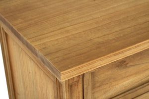 Whitsunday 3 Drawer Bedside Table in weathered oak, solid hardwood with fluted legs, coastal bedroom furniture with timeless design. Top perspective.