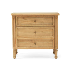 Load image into Gallery viewer, Whitsunday 3 Drawer Bedside Table in weathered oak, solid hardwood with fluted legs, coastal bedroom furniture with timeless design.