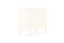 Load image into Gallery viewer, Whitsunday 3 Drawer Bedside Table in white gloss finish with fluted legs, coastal bedroom furniture delivered fully assembled. Back perpsective.