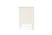 Load image into Gallery viewer, Whitsunday 3 Drawer Bedside Table in white gloss finish with fluted legs, coastal bedroom furniture delivered fully assembled. Side perpsective.