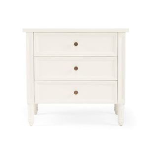 Whitsunday 3 Drawer Bedside Table in white gloss finish with fluted legs, coastal bedroom furniture delivered fully assembled.