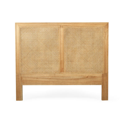 Whitsunday Cane Bedhead with handwoven rattan and weathered wash finish, coastal bedroom furniture with natural charm.