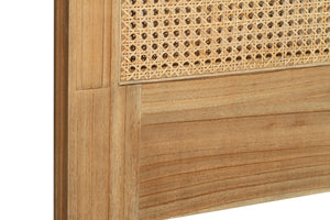 Whitsunday Cane Bedhead with handwoven rattan and weathered wash finish, coastal bedroom furniture with natural charm.  Detail.