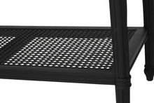 Load image into Gallery viewer, Whitsunday Wide Nightstand in black, solid hardwood bedside table with single drawer and cane shelf, classic coastal bedroom furniture with beachside charm. Shelf close up.