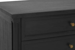 Whitsunday Wide Nightstand in black, solid hardwood bedside table with three drawers, coastal bedroom furniture with timeless beachside charm. Drawer detail.
