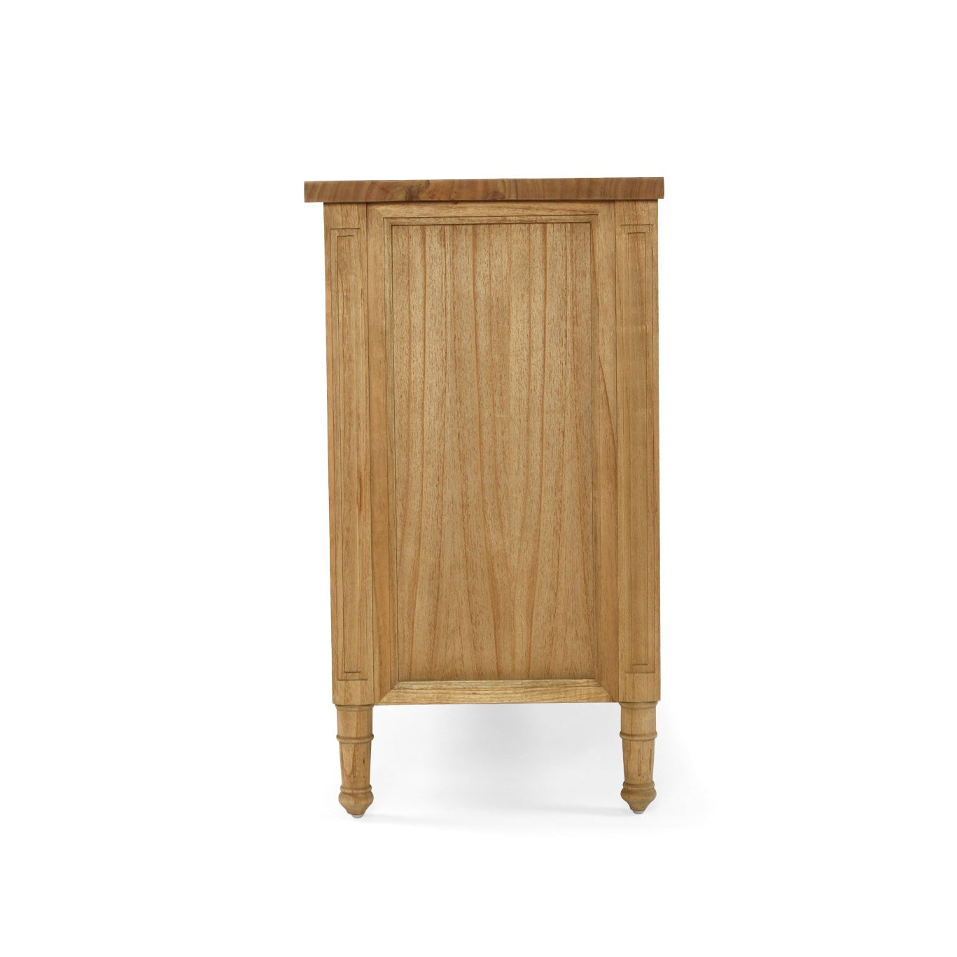 Side view of Whitsunday sideboard in solid white cedar with rattan door panels