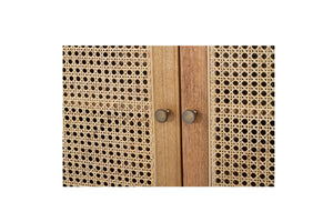 Whitsunday Six Door Sideboard in weathered oak with rattan doors, white cedar timber coastal furniture with versatile storage.  Door detail.