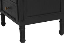Load image into Gallery viewer, Whitsunday 3 Drawer Bedside Table in black with fluted legs and natural cane shelf, solid hardwood coastal bedroom furniture. Leg detail.