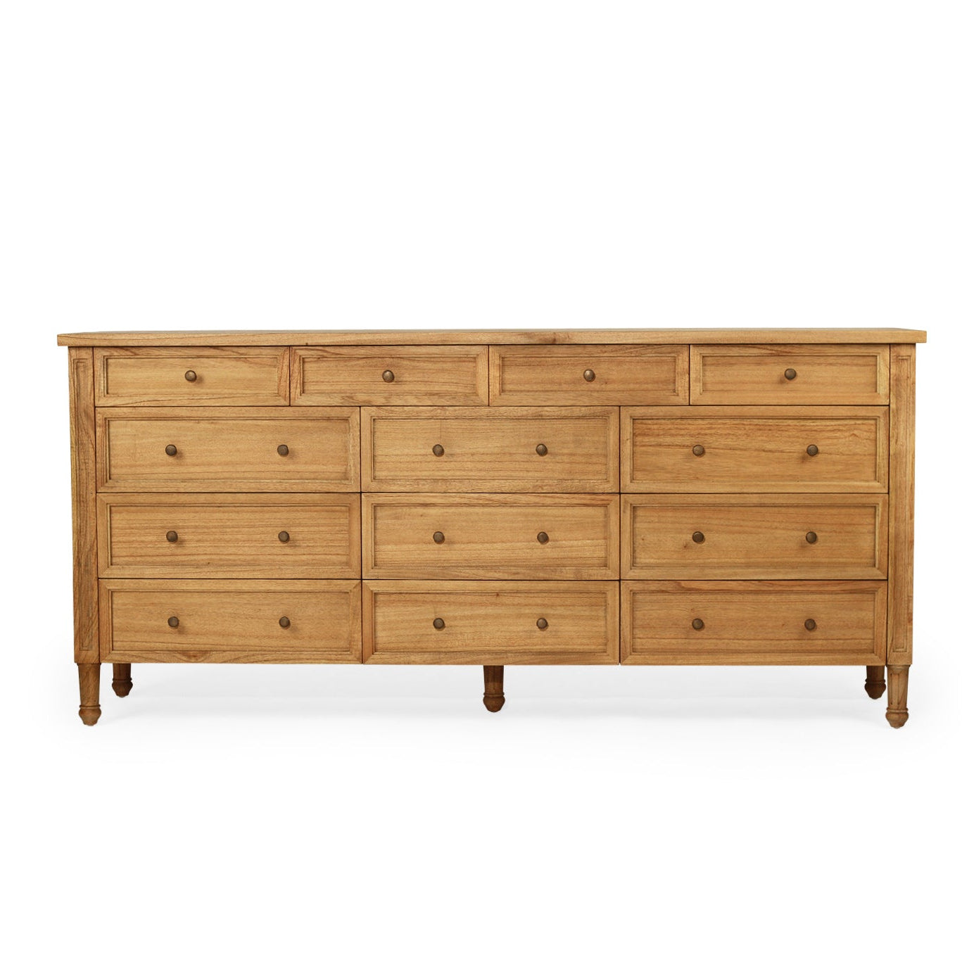Whitsunday 13 drawer dresser in weathered oak finish made from solid white cedar, front perspective