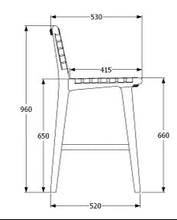 Load image into Gallery viewer, Technical drawing of a chair with dimensions labeled