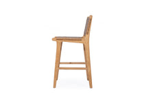 Load image into Gallery viewer, Woven tan leather counter stool with teak frame, Magnolia Lane 2