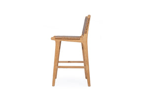 Woven tan leather counter stool with teak frame, Magnolia Lane 2