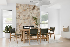Woven leather dining chair in Olive, Magnolia Lane modern dining room