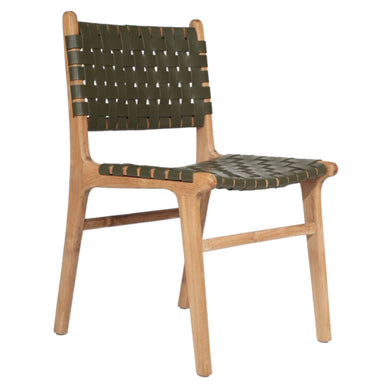 Woven leather dining chair in Olive, Magnolia Lane