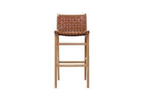 Woven Leather high back bar stool in tan, Magnolia Lane 1