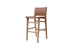 Woven Leather high back bar stool in tan, Magnolia Lane 2