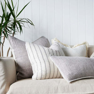 Sea Spray Lumbar Cushion | Silver Grey/White Stripe | 40x60cm - Eadie Lifestyle - Magnolia Lane