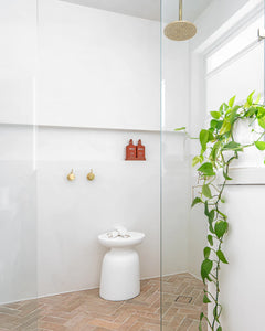 Akoni side table in white by Uniqwa, perfect for bathroom styling, Magolia Lane