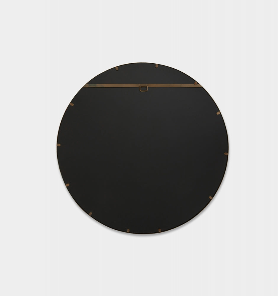 Arthur Copper Mirror – round wall mirror with minimalist copper-look metal frame, handcrafted for a unique, contemporary design - back view