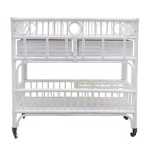 Load image into Gallery viewer, Palm Springs Bamboo and Rattan Bar Cart in white with wheels, Magnolia Lane coastal furniture 4