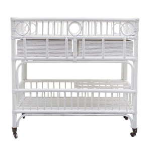 Palm Springs Bamboo and Rattan Bar Cart in white with wheels, Magnolia Lane coastal furniture 4