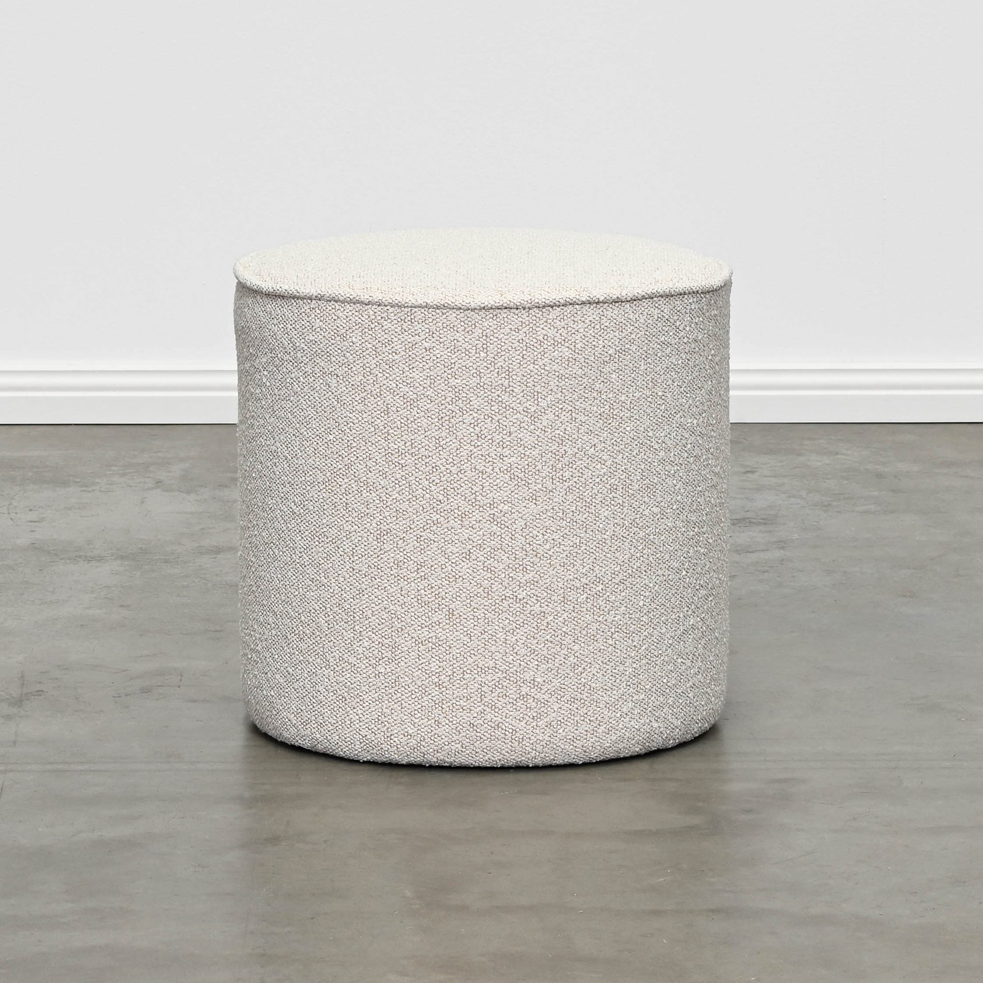 Belamy Small Round Boucle Ottoman in oatmeal, Magnolia Lane modern furniture