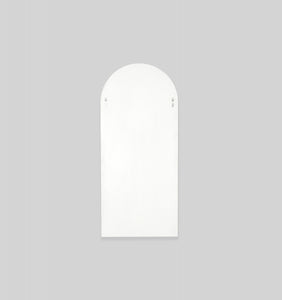 Bjorn Arch Floor Mirror in Bright White – modern arched full-length mirror with brass detail, minimalist design for bedrooms, entryways, or living areas-back view-Magnolia Lane