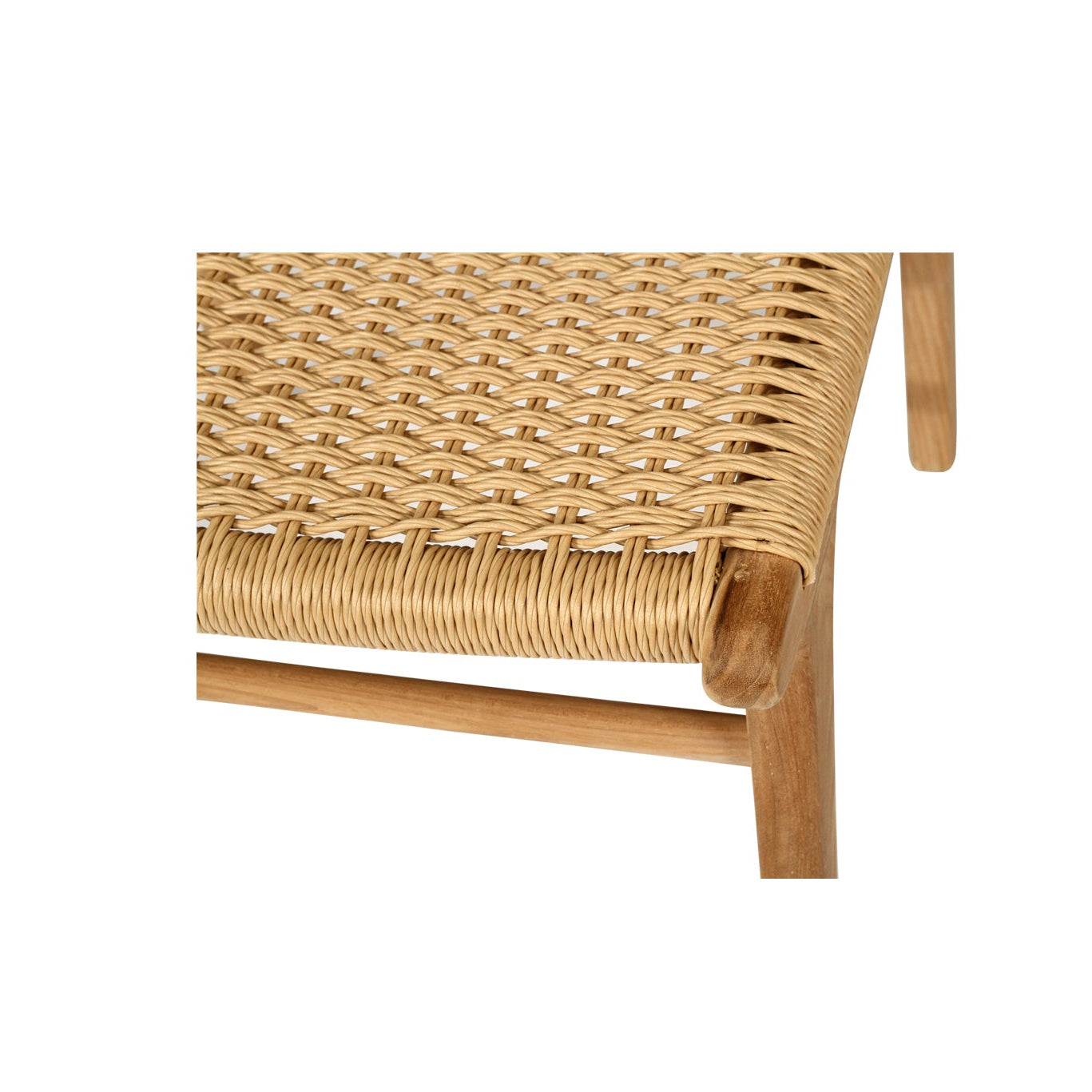 Close-up of closed weave Viro cord seat in sand on Cable Beach outdoor dining chair