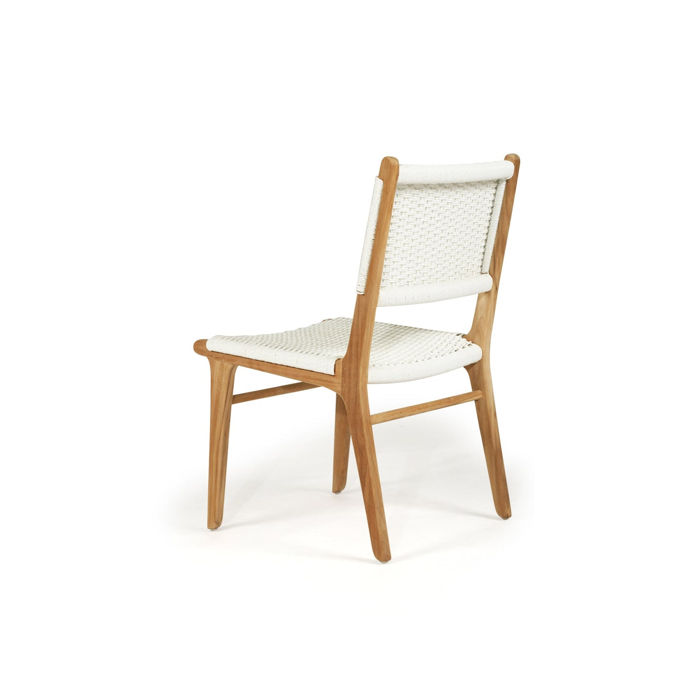 Cable Beach close weave teak dining chair with white Viro cord detailing - back angle