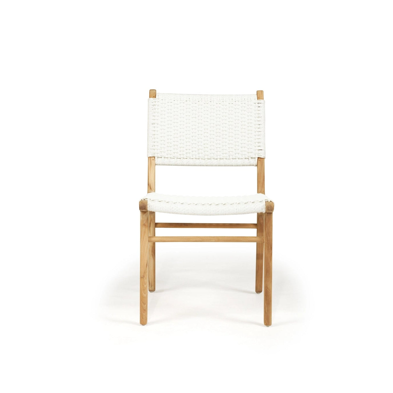Cable Beach close weave dining chair in white with solid teak frame and woven Viro cord