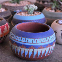 Load image into Gallery viewer, Handcrafted clay pots with desert and turquoise hues, featuring Native American-inspired Aztec and geometric patterns, durable and ideal for modern or eclectic interiors. Magnolia Lane 1.