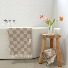 Load image into Gallery viewer, Checker turkish towel in tan, Magnolia Lane bathroom accessories