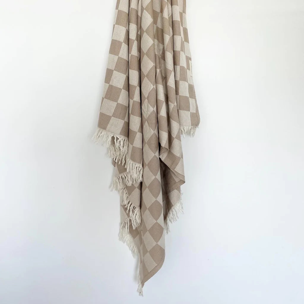 Checker turkish towel in tan, Magnolia Lane beach style