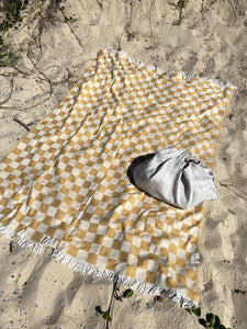 Checker turkish towel in mustard, Magnolia Lane beach sheet