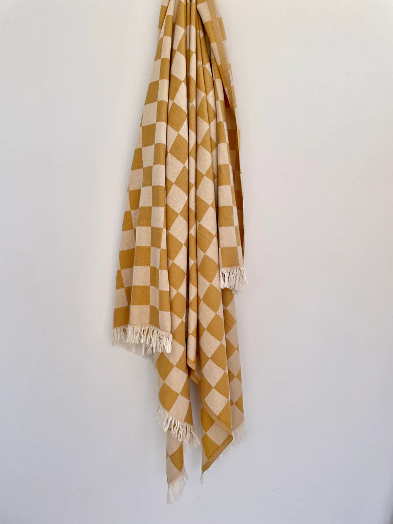 Checker turkish towel in mustard, Magnolia Lane beach style