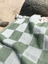 Load image into Gallery viewer, Checker turkish towel or throw in pistachio, One Fine Sunday, Magnolia Lane beach style