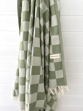 Load image into Gallery viewer, Checker turkish towel or throw in pistachio, One Fine Sunday, Magnolia Lane beach style